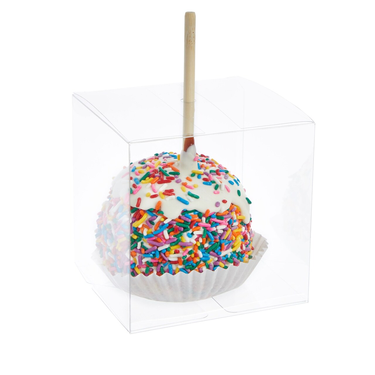 30 Pcs Clear Candy Apple Boxes with Hole Top 4 x 4 x 4 inch for Wedding Baby Shower, Birthday, Easter Favor Supplies Plastic Individual Packaging Cube